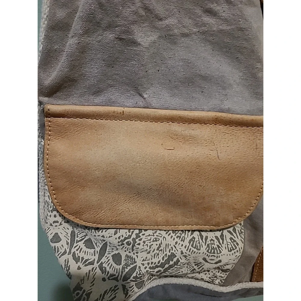 Myra Flower Design‎ Canvas Leather Tote Bag Large